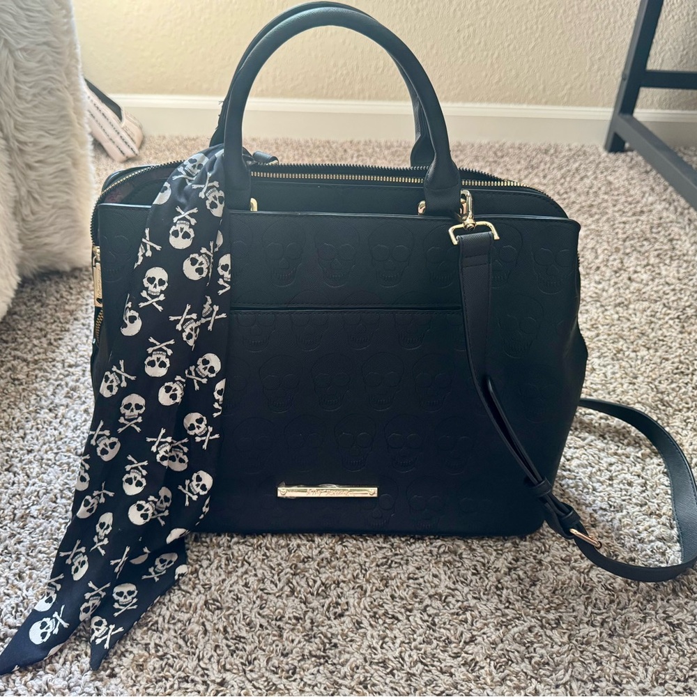 Betsey Johnson Tote Bag with Skull Scarf